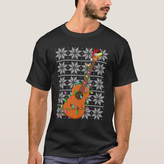 Ukulele Xmas Iluminando Santa Musical Suéter Feo C (Anverso)