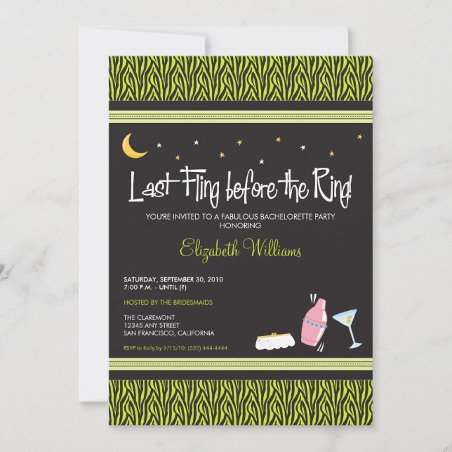 Última invitación a la bachelorette de cebra (lima (Anverso)