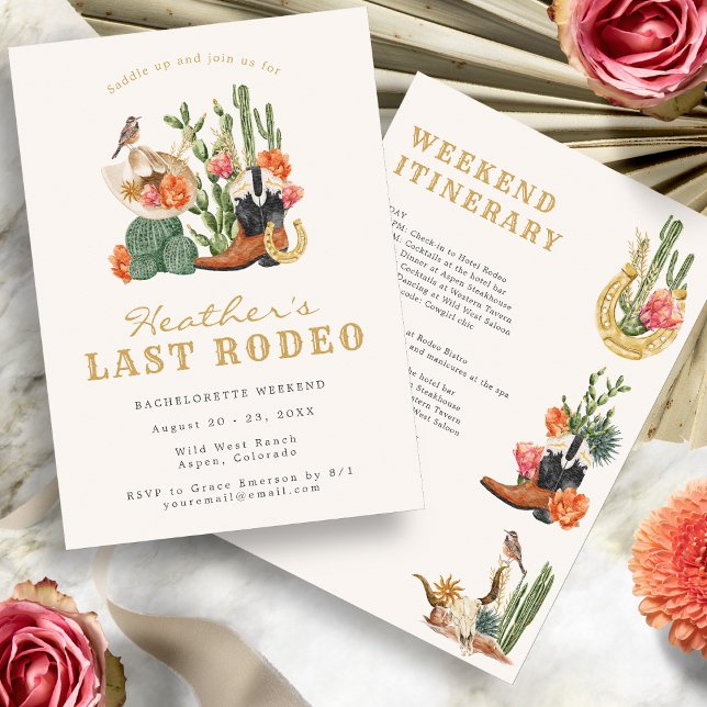 Última invitación a la soltera de rodeo (Watercolor Boho Wild West Last Rodeo Bachelorette Invitation by Painted Paperie
)