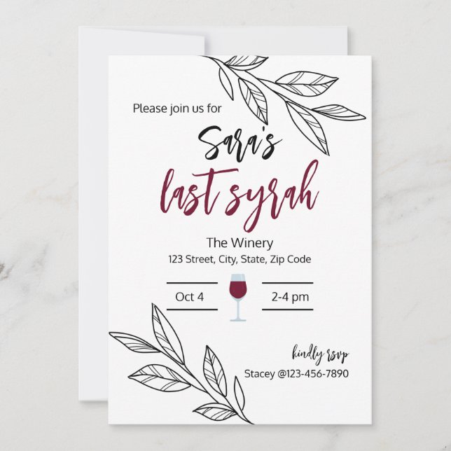 Última invitación para ducha de novia Syrah I (Anverso)