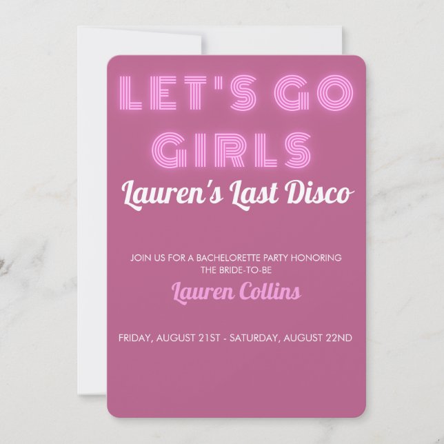 Última invitación para una fiesta de soltera disco (Anverso)