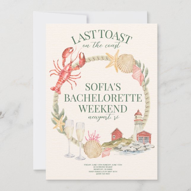 Última tostada en la invitación a la soltera coste (Anverso)