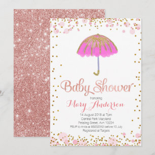 Umbrella Baby Shower Invitación Purpurina de oro P