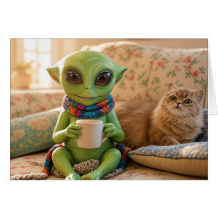 Un adorable alienígena y mascota gato café en el s