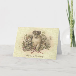 Un adorable perro de Navidad con flores