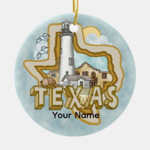 Un adorno de cerámica de un faro de Texas