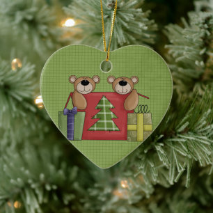 Un adorno navideño beary dulce pareja Cerámica