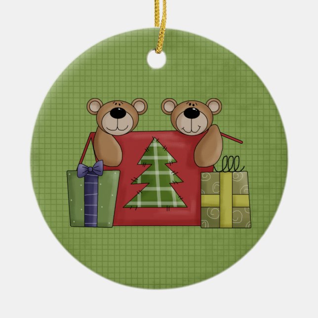 Un adorno navideño beary dulce pareja Cerámica (Frente)