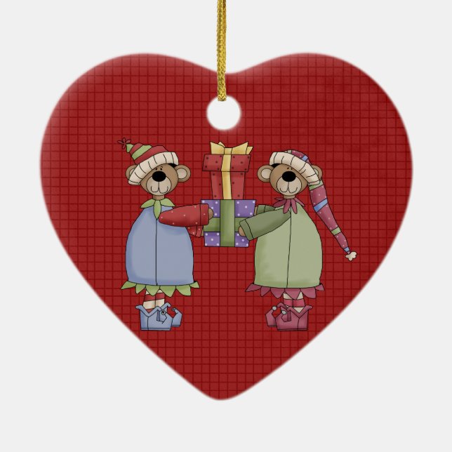 Un adorno navideño beary dulce pareja Cerámica (Atrás)