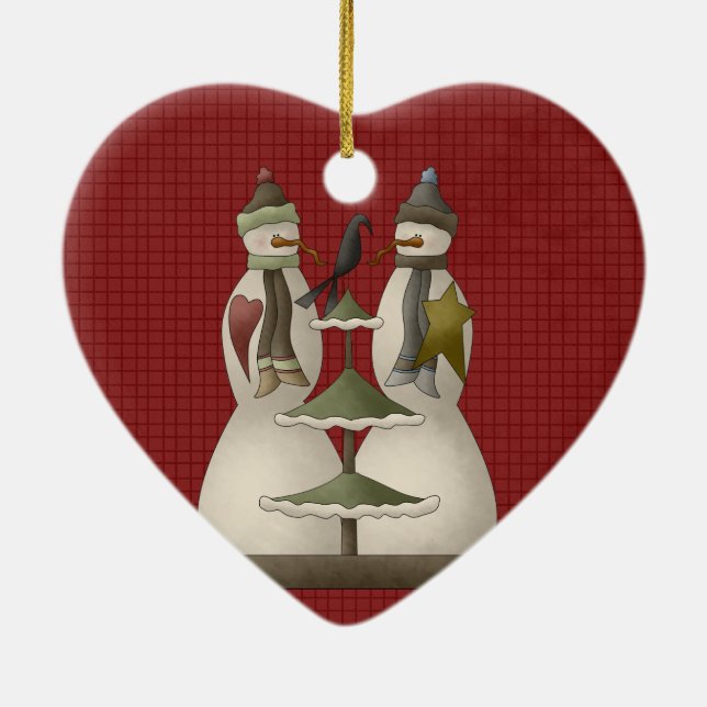 Un adorno navideño de cerámica de pareja de nieve (Atrás)