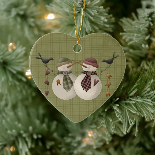 Un adorno navideño de cerámica de pareja de nieve (Árbol)