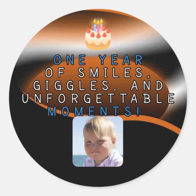 Un año de alegría: Pegatina clásico de cumpleaños (Anverso)