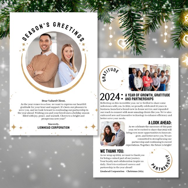Un año revisando la tarjeta de Navidades de negoci (Send your clients a unique Christmas card with this Year In Review holiday card)