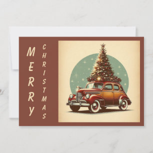 Un auto clásico vintage de Navidad y un árbol