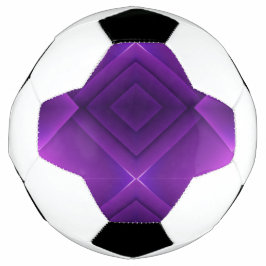 Un balón de fútbol con un patrón geométrico púrpur