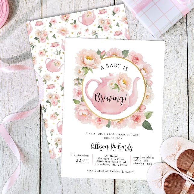 Un Bebé Está Preparando La Invitación A La Ducha F (A Baby Is Brewing Tea Party Baby Shower)