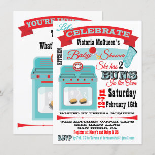 "Un bollo en el horno" Gemelos invitaciones a duch