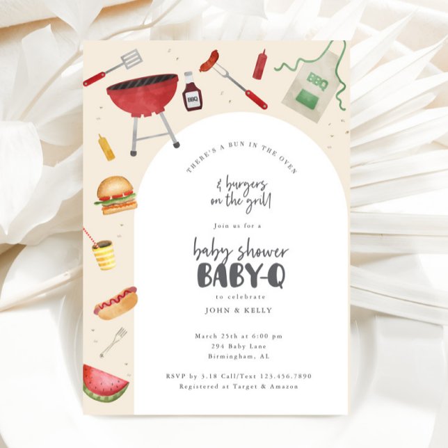 Un bollo en la invitación a bebéQ de Baby Shower e (Bun in the Oven BBQ Shower)