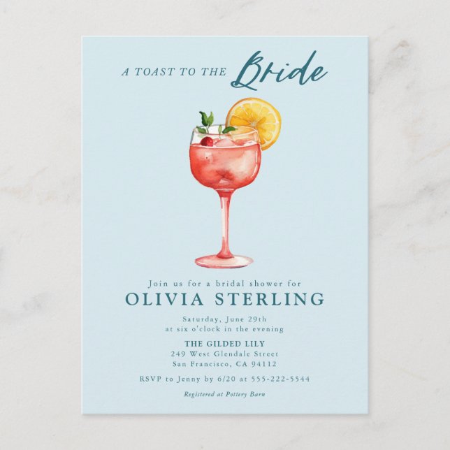 Un brindis por la novia Invitación azul para baby  (Anverso)