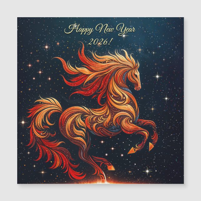 un caballo de fuego contra un cielo estrellado (Anverso)