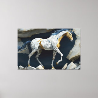 Un caballo parado en la impresión de lona de rocas