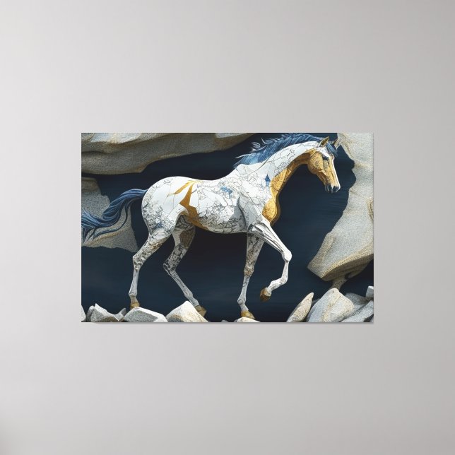Un caballo parado en la impresión de lona de rocas (Anverso)