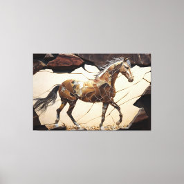 Un caballo parado en la impresión de lona de rocas