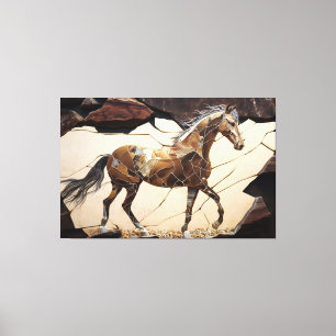 Un caballo parado en la impresión de lona de rocas