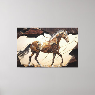 Un caballo parado en la impresión de lona de rocas