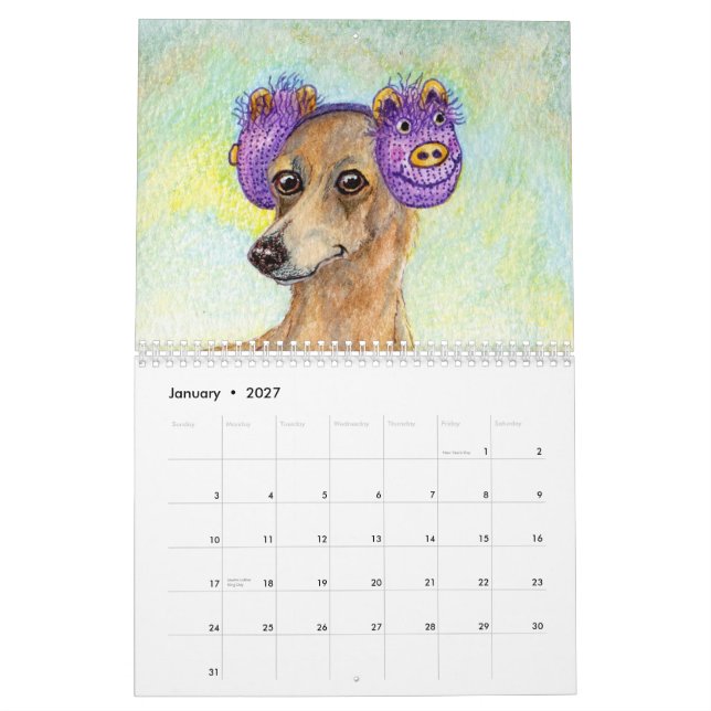 Un calendario delgado del año del perro (Jan 2027)
