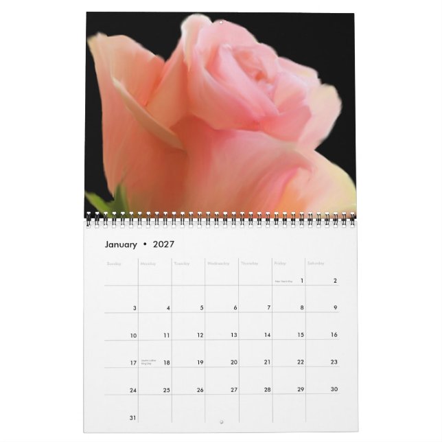 Un calendario llenado rosa (Jan 2027)