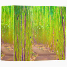 Un camino de madera a través de un denso bosque de