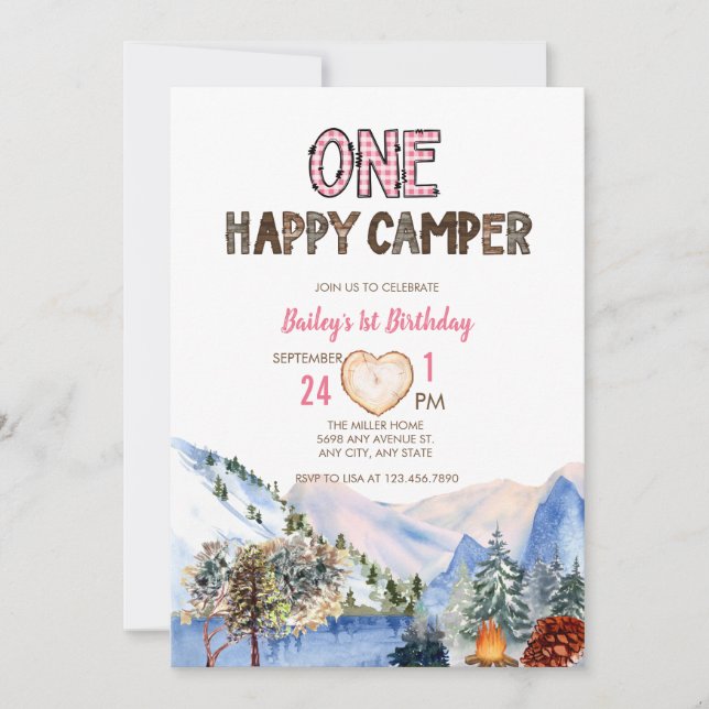 Un Camper Feliz | Camping Invitación de cumpleaños (Anverso)