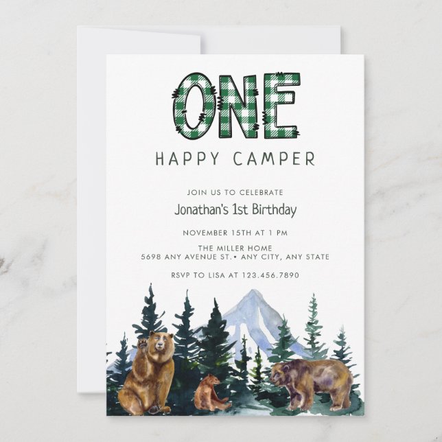 Un Camper Feliz | Invitaciones rusticas de cumplea (Anverso)
