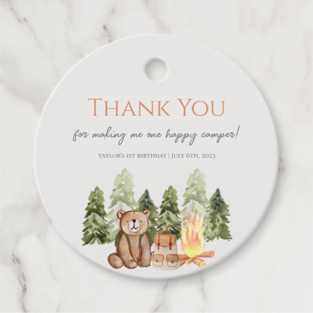 Un Camper Feliz Primer Cumpleaños Etiqueta de Favo (Anverso)