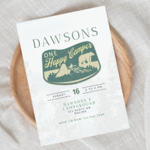 Un camper feliz, un primer cumpleaños, invitación