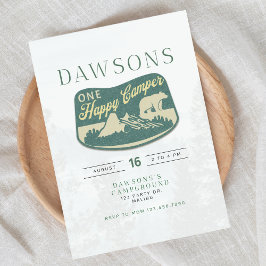 Un camper feliz, un primer cumpleaños, invitación