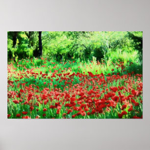 Un Campo De Arte Paisajístico De Flores Rojas