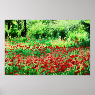 Un Campo De Arte Paisajístico De Flores Rojas