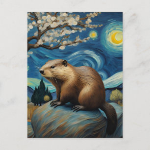 Un castor en la tarjeta postal de la Primavera de 