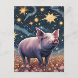 Un cerdo en la tarjeta postal estrellada de la noc