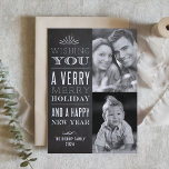 Un Chalkboard Dos Faux De Navidad Muy Feliz.<br><div class="desc">¡Te deseo unas feriadas muy feroces y un feliz año nuevo! Envíe sus deseos de vacaciones a amigos y familiares con esta tarjeta de vacaciones de personalizable. Esta foto tarjeta de vacaciones muestra un falso patrón de pizarra. Personalice agregando sus detalles. Esta tarjeta de vacaciones personalizado está disponible en otros...</div>