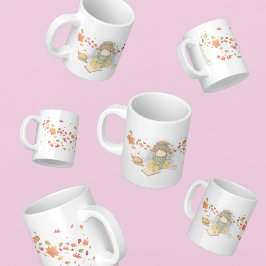 Un Chica Con Una Taza De Té Y Hojas Voladoras