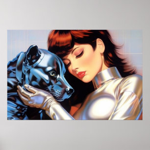 Un Chica y su arte de pincel de Robot Dog