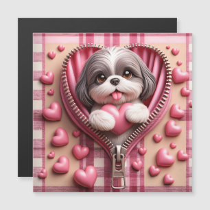 Un chih zu chiita en 3D con un fondo rosa y blanco