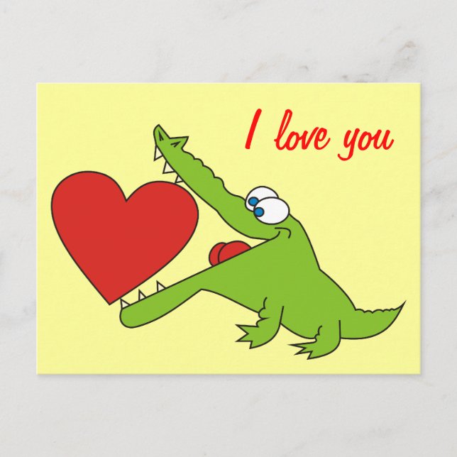 Un cocodrilo lindo con una postal de amor al coraz (Anverso)