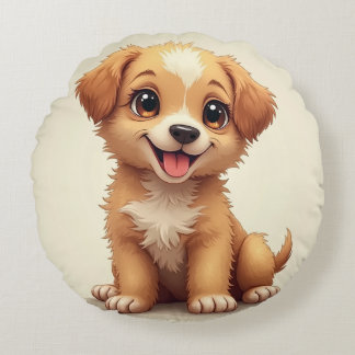 Un cojín circular hecho con imágenes de perros lin