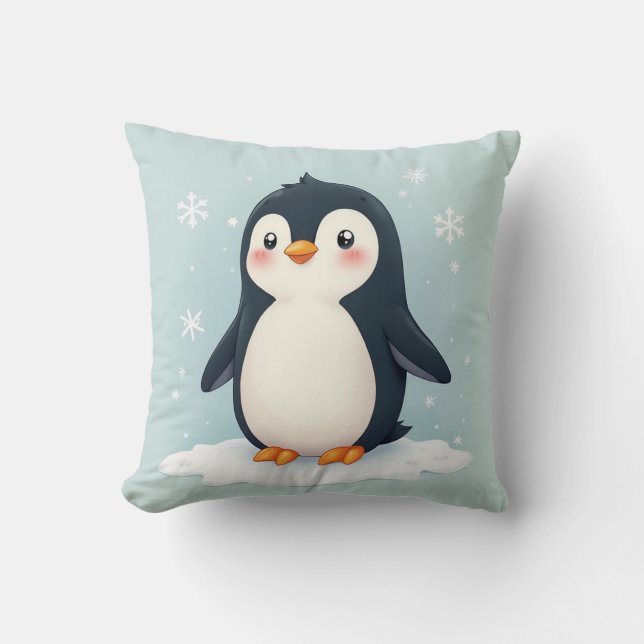 Un cojín de almohada con una bonita foto de pingüi (Anverso)