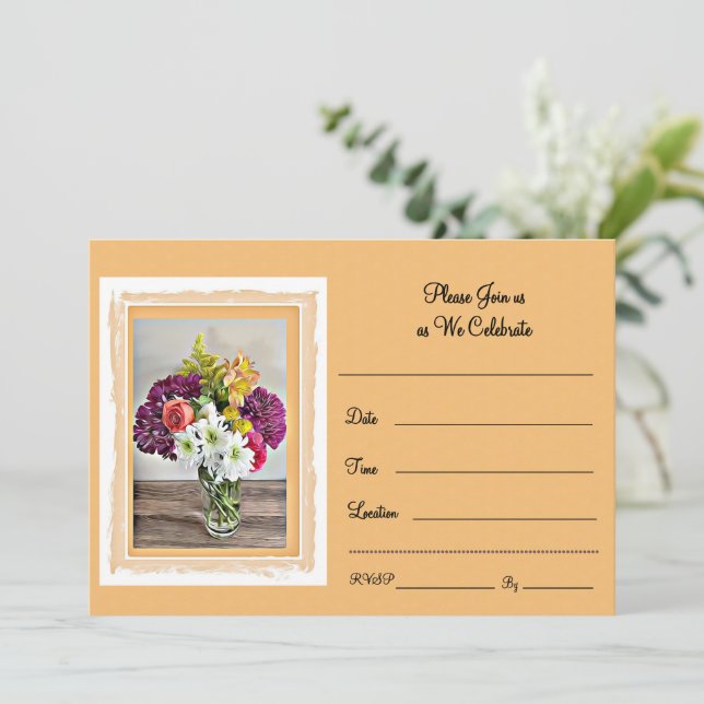 Un colorido Bouquet sobre una brillante invitación (Anverso de pie)