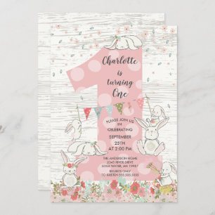 Un conejito lindo Chicas Invitación al cumpleaños
